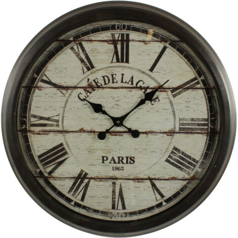Grande horloge ancienne murale café de la gare - Fer - Noir - Décoration d'Autrefois