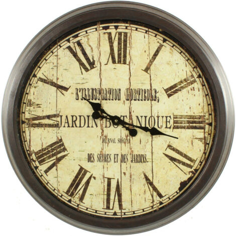 Grande horloge ancienne murale jardin botanique - Fer - Blanc - Décoration d'Autrefois