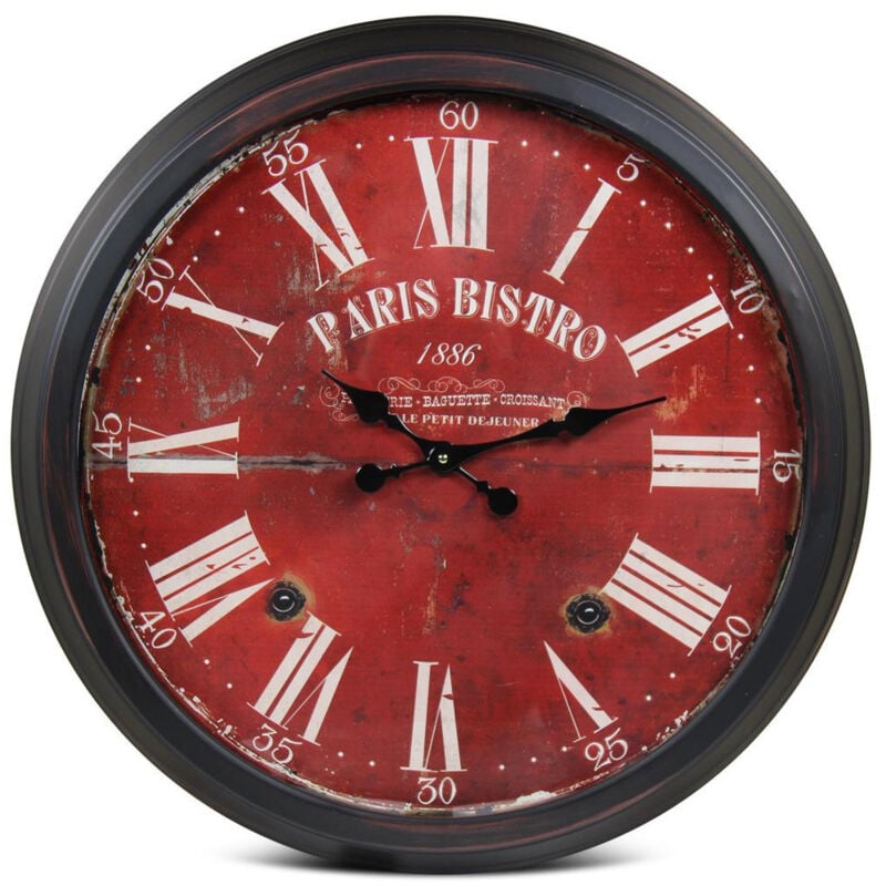 Grande horloge ancienne murale paris bistro - Métal - Rouge-Bordeaux - Décoration d'Autrefois