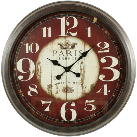 Grande horloge ancienne murale paris france - Fer - Rouge-Bordeaux - Décoration d'Autrefois