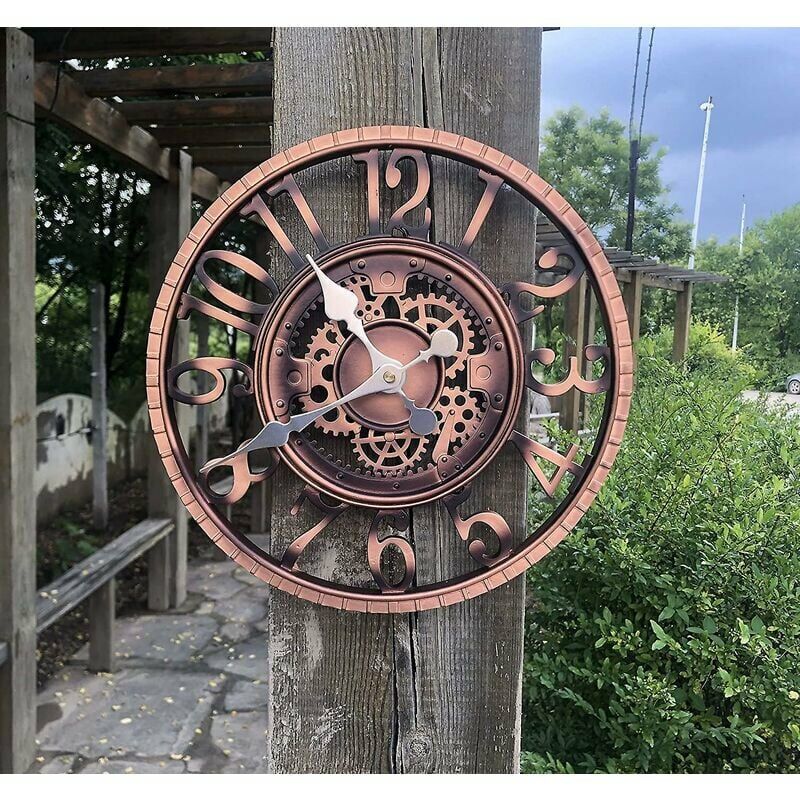 Alovez - Grande horloge de jardin rétro - Résistant aux intempéries - Horloge de salle de bain - Décor vintage - Pas de tic-tac
