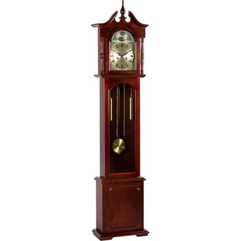 Grande horloge mécanique rétro vintage EUROPA acajou, 196 cm x 44 cm x 23 cm, Régulateur, Pendule bois antique