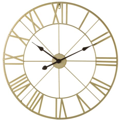 Grande horloge murale contemporaine en métal doré 64 cm