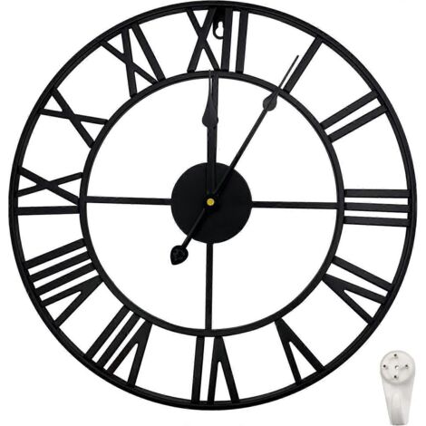 Grande horloge murale de 40 cm, silencieuse (sans tic-tac), style vintage, en métal, avec chiffres romains.