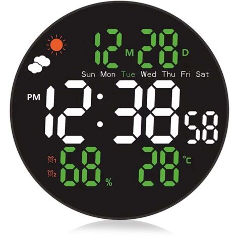 Grande Horloge Murale Numérique 8 Pouces (20cm) - Changement de Couleur RVB & Télécommande - Luminosité/Température Auto - Heure d'été/Vision Nuit - Alarme Semaine/Week-end - Maison/Chambre