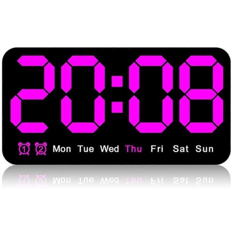 Grande horloge murale numérique, 9,5 pouces, réveil LED avec chiffres, violet--