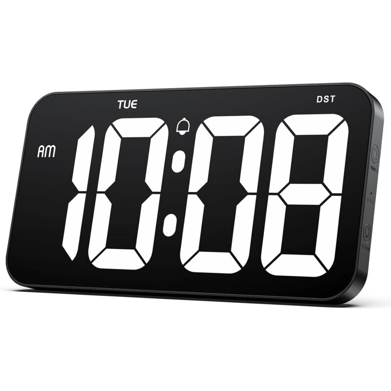 Grande horloge murale numérique avec d'énormes chiffres clairs de 10,2 cm – Horloge numérique pour mur avec heure d'été, gradation automatique,