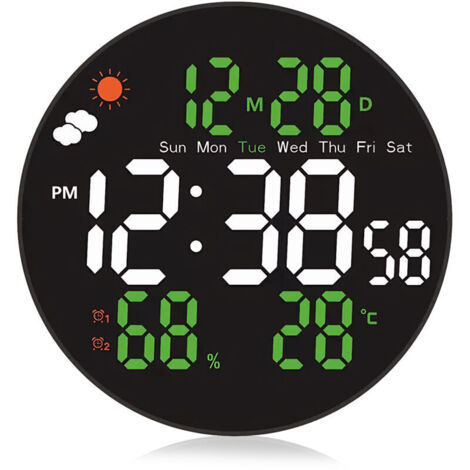 Grande horloge murale numérique de 20 cm (8 pouces) avec changement de couleur RVB, télécommande, luminosité automatique, affichage de la température, week-end pour la maison/chambre