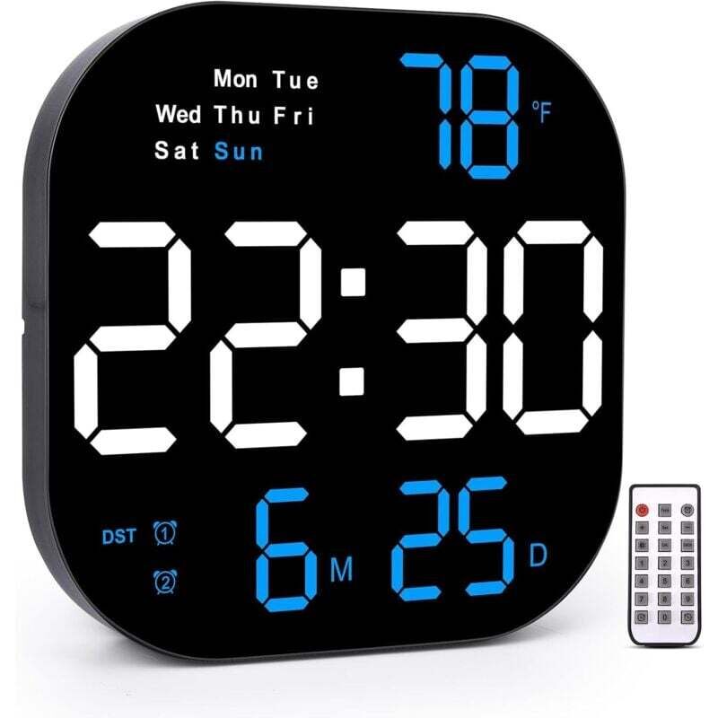 Grande horloge murale numérique, écran led 10,55', variateur de luminosité automatique, grande horloge avec télécommande, réveil carré pour la
