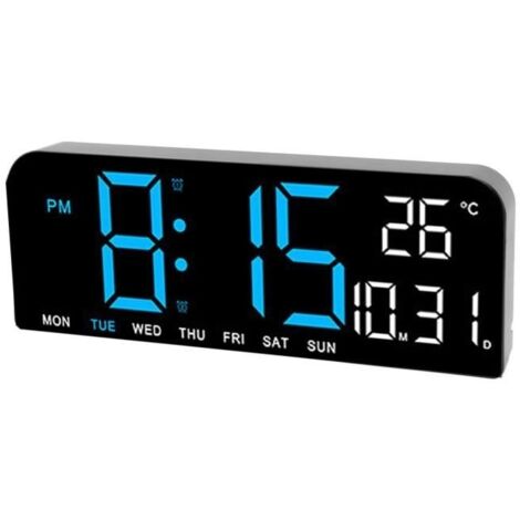 grande horloge murale numérique horloge de bureau LED Réveil numérique grand écran LED horloge murale de Bleu