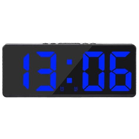 Grande horloge murale numérique intelligente avec application de contrôle de l'heure, de la date et du son, fonction compte à rebours, luminosité et volume réglables, alarme avec fonction snooze - Bl