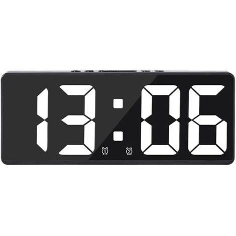 Grande horloge murale numérique intelligente avec fonctions heure/date/son et compte à rebours, luminosité et volume continus - Boîtier noir avec lumière blanche