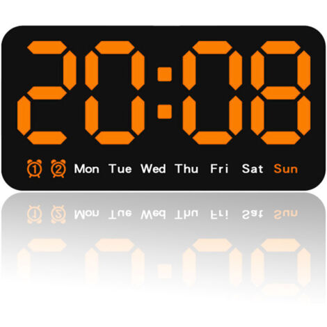 Grande Horloge Murale Numérique LED - Gros Chiffres, Double Alarme, 3 Niveaux de Luminosité