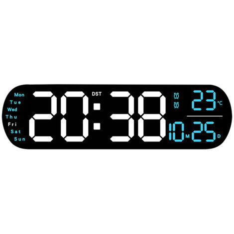Grande horloge murale numérique, réveil LED avec grand écran et lumière respiratoire/date/jour/température/minuterie pour la maison, la chambre, la cuisine, la salle de sport et le bureau