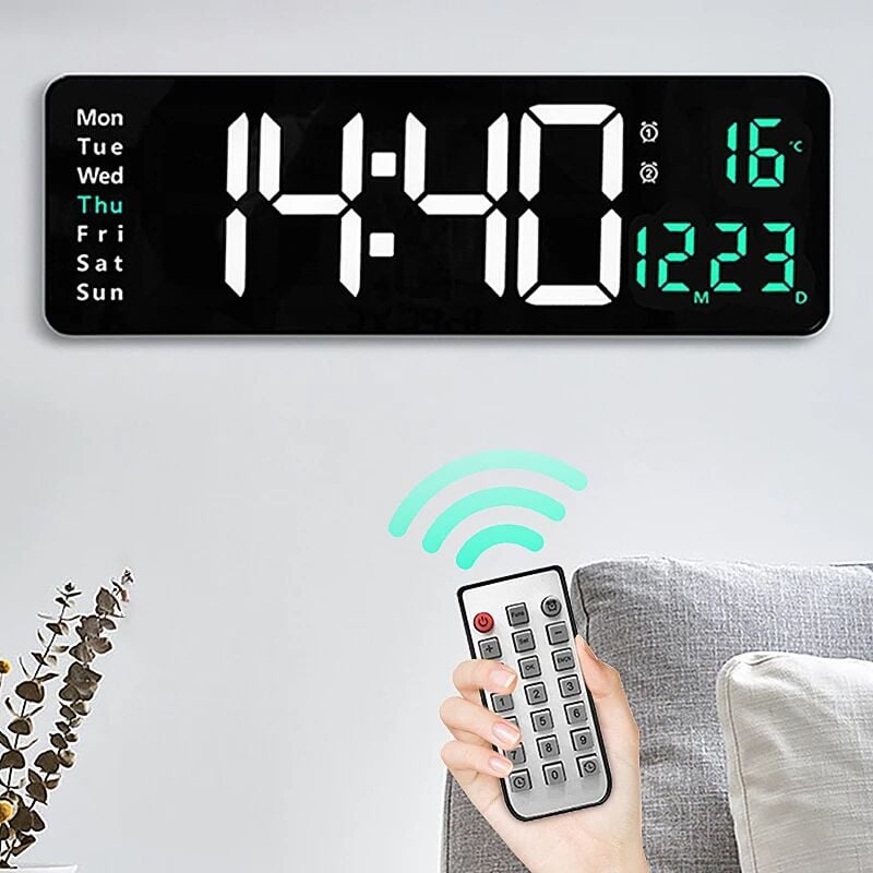 Grande horloge murale numérique télécommande température Date affichage de la semaine mise hors tension mémoire Table horloge murale double alarme