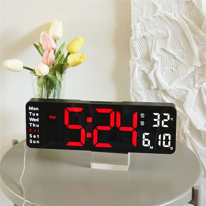 Tlily - Grande Horloge Murale NuméRique TéLéCommande TempéRature Date Semaine Affichage Minuterie Compte à Rebours Table Horloge Murale Double Alarme