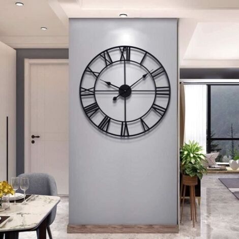 Grande Horloge Murale Ronde de Style Vintage,Métal,Fonctionne à Pile,Chiffres Romains Noirs,Horloges pour Cuisin,Chambre-45 cm