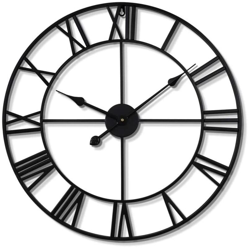 Grande horloge murale ronde vintage silencieuse à piles, chiffres romains noirs pour salon chambre