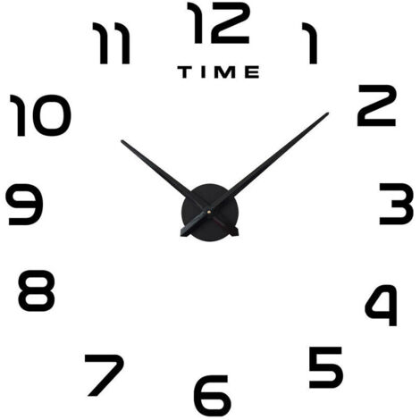 Grande horloge murale silencieuse bricolage sans cadre horloge murale miroir 3D décoration de bureau à domicile (noir)