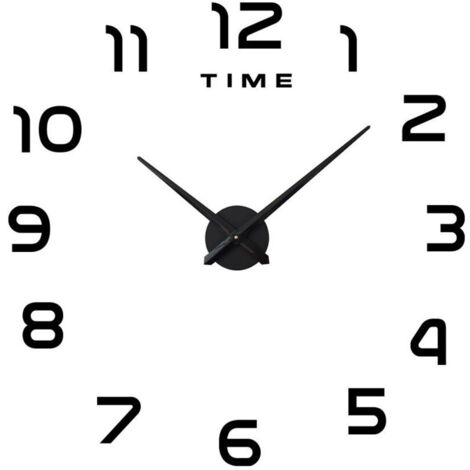 Grande horloge murale silencieuse bricolage sans cadre horloge murale miroir 3D décoration de bureau à domicile (noir)