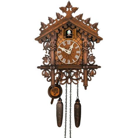 Grande horloge murale vintage en bois, style chalet traditionnel/maison en rondins