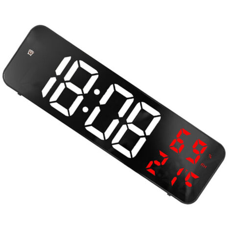Grande horloge numérique LED miroir, réveil électronique pour la maison, grand écran, horloge à brancher, à fixer au mur, blanche et rouge-Crezuo