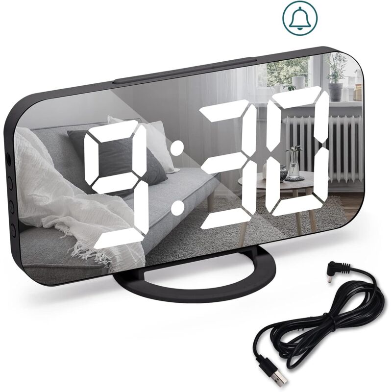 Linghhang - Grande horloge numérique - noire, réveil électrique led, réveil, snooze, 3 modes de gradation, réveil de chevet alimenté par secteur,