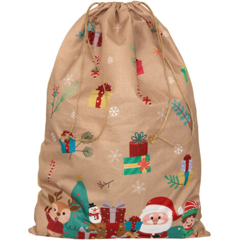Grande Hotte de Noël aspect Jute Imprimée rouge et vert 50 x 70 cm - Feeric Christmas