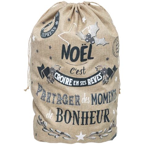 Grande hotte de noël en jute imprimé Jute 50 x 70 cm - Jute