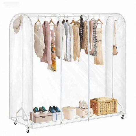 Grande Housse de Protection pour Portant à Vêtements, Plastique Waterproof Transparent, Ouverture et Fermeture Faciles (120X50X150CM)