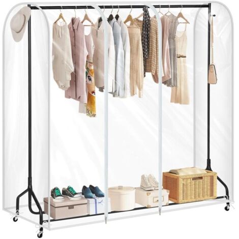 Grande Housse de Protection pour Portant à Vêtements, Plastique Waterproof Transparent, Ouverture et Fermeture Faciles(150 x 50 x 110 cm)