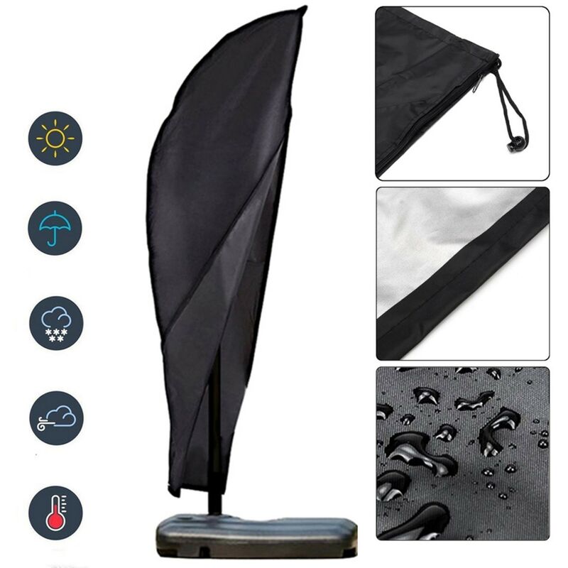 Grande Housse Imperméable pour Parasol Cantilever avec Zip et Cordon 265cm, noir
