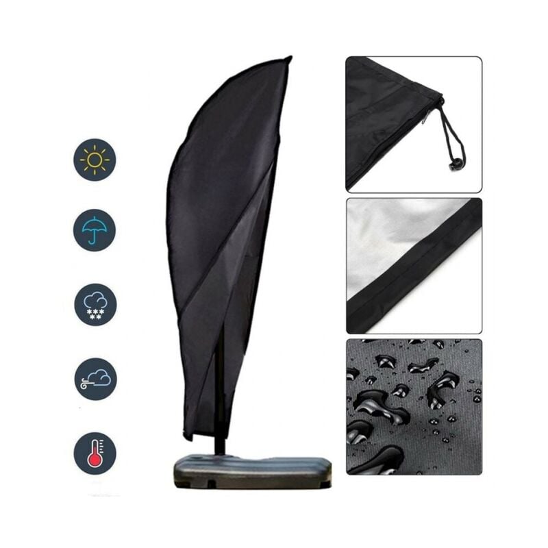 Serbia - Grande housse imperméable pour parasol déporté avec fermeture éclair et cordon, 265 cm, noir