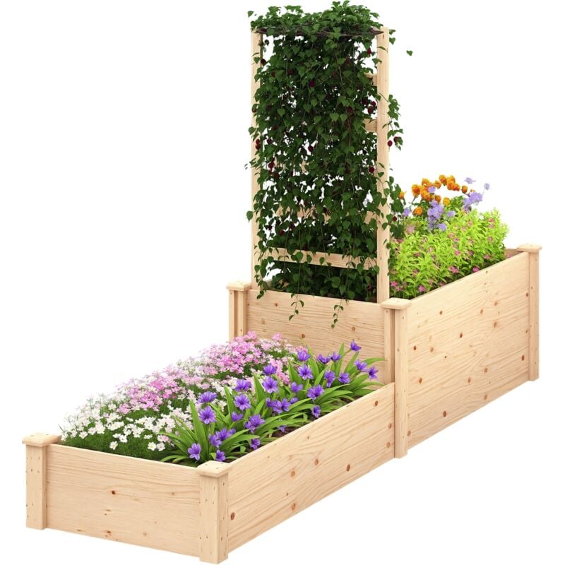 Grande jardinière double avec treillis haut dim. 222 x 63 x 132 cm bois sapin naturel