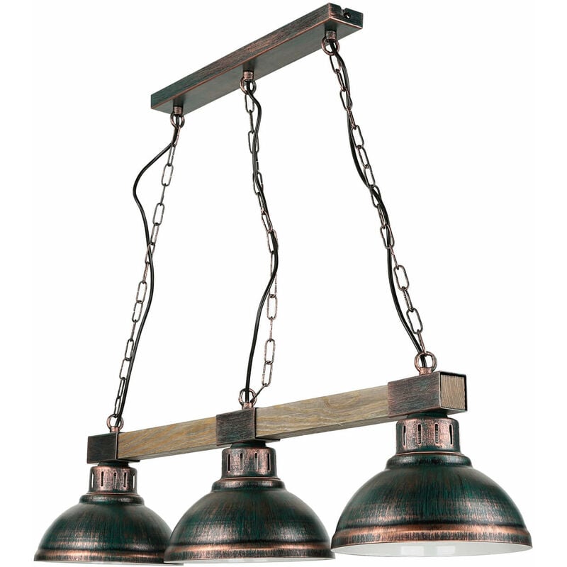 Lustre suspension d'intérieur HAKON de couleur cuivre en bois au design vintage à 3 lumières 3xE27 L:72cm - Cuivre antique, bois