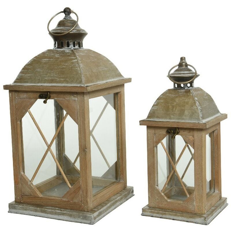 Kaemingk - Grande lanterne en bois avec verre dim 20x20x43 cm. Pièce unique