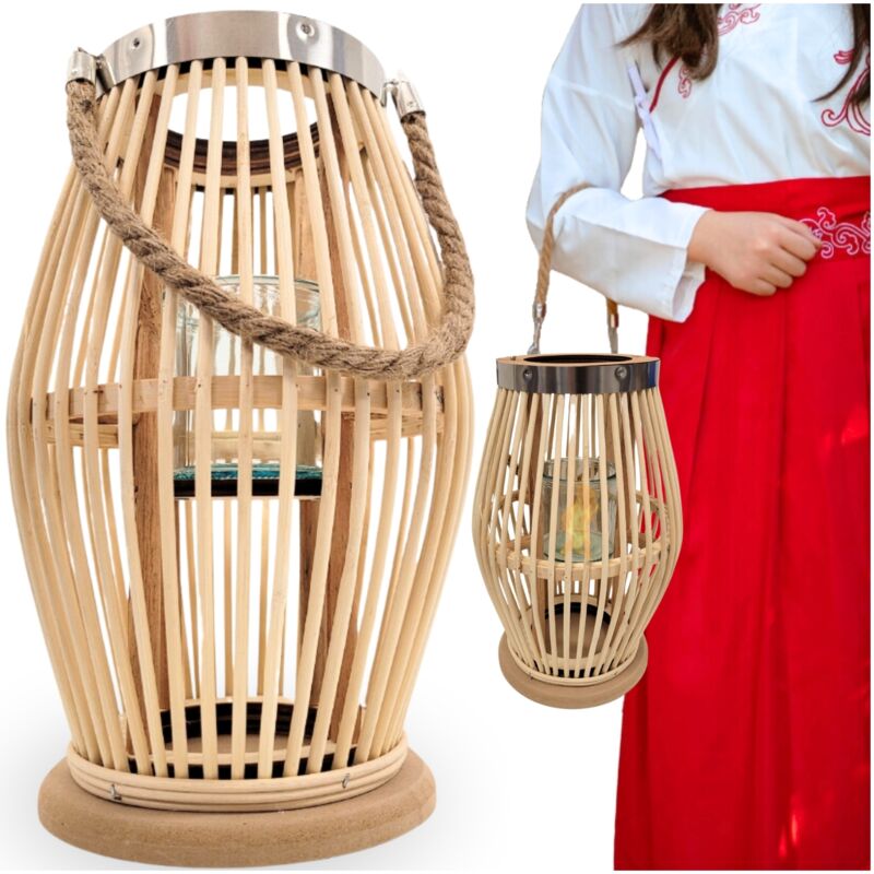 Grande lanterne en bois pour la terrasse, lanterne en bambou, bougeoir, jardin bohème