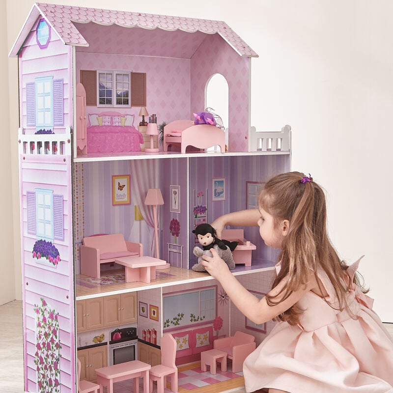 Teamson Kids - Grande Maison de poupée en bois Rose 13 accessoires enfant Olivia's Little World Dreamland Tiffany KYD-10922A - Rose