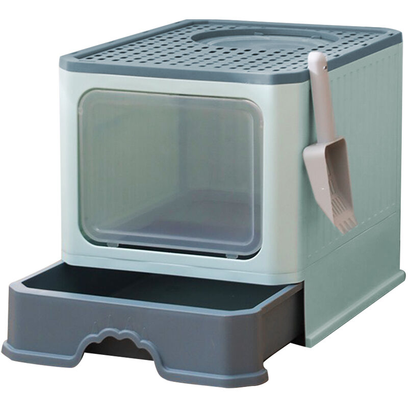 Bac à litière pour chat résistant aux éclaboussures, avec Couvercle,Bac de Tiroir et Pelle à Litière, porte d'entrée pour petits chats et lapins