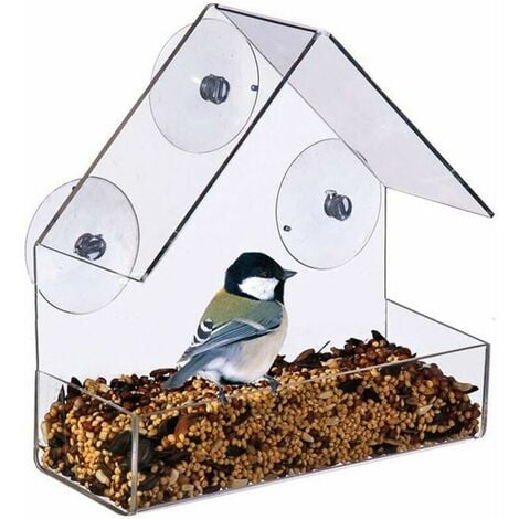 Lot de 2 mangeoires à oiseaux pour fenêtre avec ventouses puissantes et  boîte à graines amovible pour oiseaux sauvages, cardinal, Bluebird