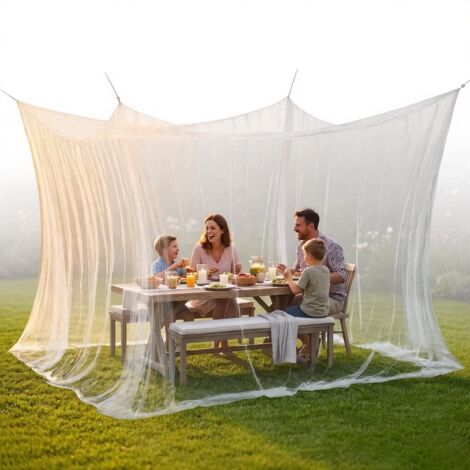 Grande moustiquaire d'extérieur, filet anti-insectes à mailles ultra-fines pour terrasse, camping et jardin — Moustiquaire portable avec corde (A, Simple : 300 × 300 × 250 cm (16 m))