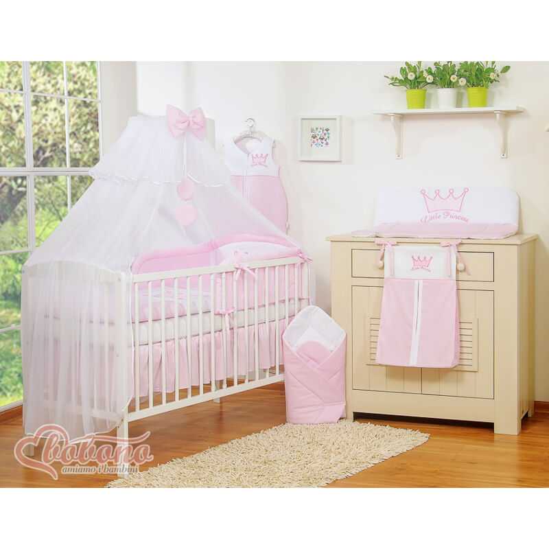 Grande moustiquaire pour lit bébé en mousseline blanche avec anneaux et nœud - pendentifs roses