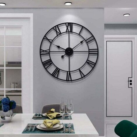 Grande orologio da parete rotondo in stile vintage in metallo silenzioso senza tick alimentato a batteria 40 cm  orologio con numeri romani soggiorno arredamento camera da letto