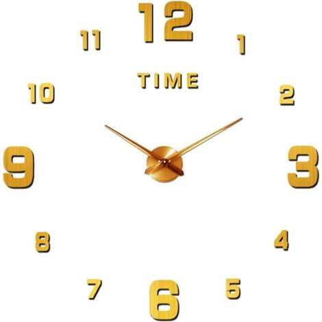 Grande orologio da parete silenzioso fai da te, moderno, adesivo da parete 3D, regalo per arredamento casa e ufficio (oro)