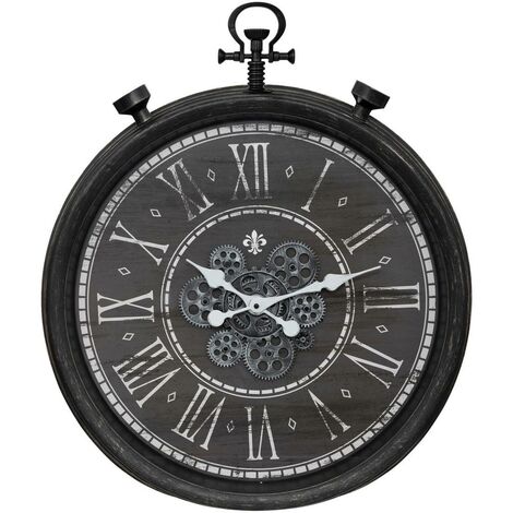 Grande Pendule murale forme gousset avec rouages mobiles D 60 cm - Atmosphera