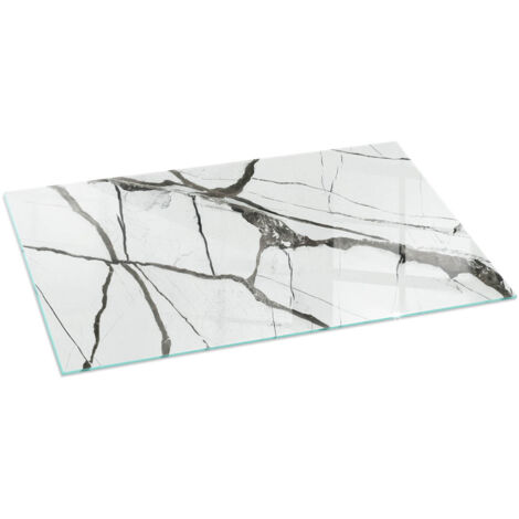 Grande Plaque en verre trempé de sol imprimée sous cheminée style loft et industriel Motif veines marbrées 140x70 cm