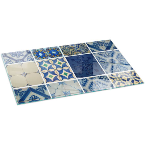 Grande Plaque en verre trempé pour cheminée indépendante de sol avec impression Motifs de carreaux en céramique 140x70 cm