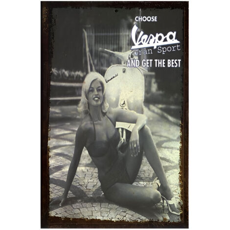 Grande Plaque métal de collection Vespa Pin-up