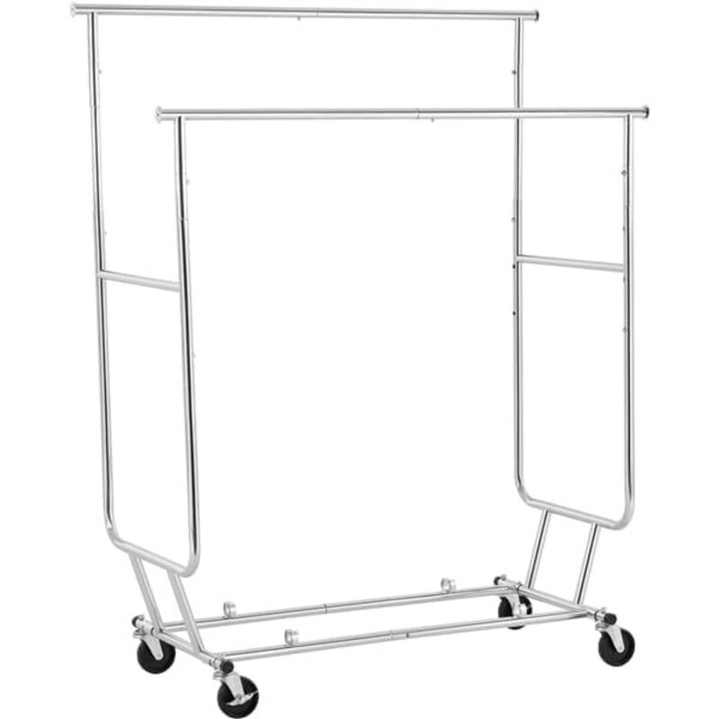Grande Portant à Vêtements 2 Barres Extensibles Hauteur Réglable 139-164 cm Penderie roulettes avec Freins Charge Max.113 kg Métal Chromé