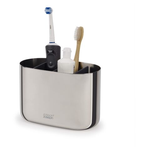 Grande portaspazzolino Joseph Joseph EasyStore Luxe de acciaio inox, organizzatore per spazzolini e dentifricio, pratico divisorio, facile da pulire.